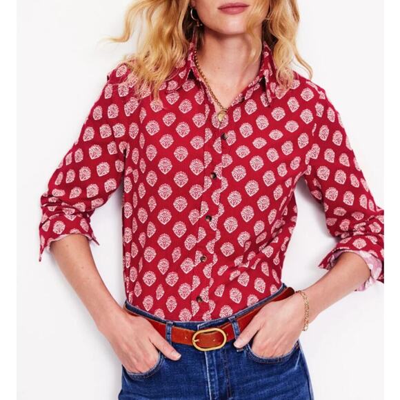 Boden The Sienna Cord Button Up Shirt Rythmic Red Ornate Stamp Size US 8 - Picture 1 of 10